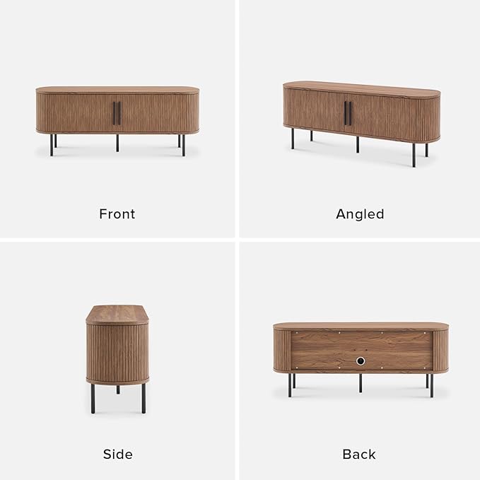 mopio Quin 59" Tambour TV Stand, Mid-Century Modern Television Stand for 55/60/65 inch TV, Fluted Entertainment Center with Bigger Storage, Wood Media Console Credenza Cabinet for Living Room (Walnut)