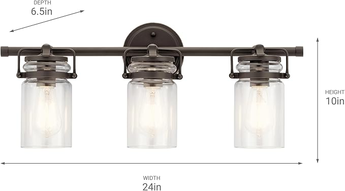 KICHLER Brinley 24" 3 Light Vanity Light with Clear Glass in Olde Bronze®