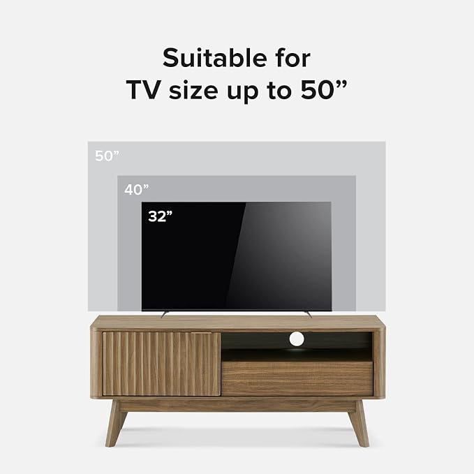 mopio Brooklyn Mid-Century Modern TV Stand, for TVs up to 50” / 59" Waveform Panel, Sleek Curved Profile with Adjustable Shelf and Sturdy Box Frame Leg (Natural Walnut, 47")