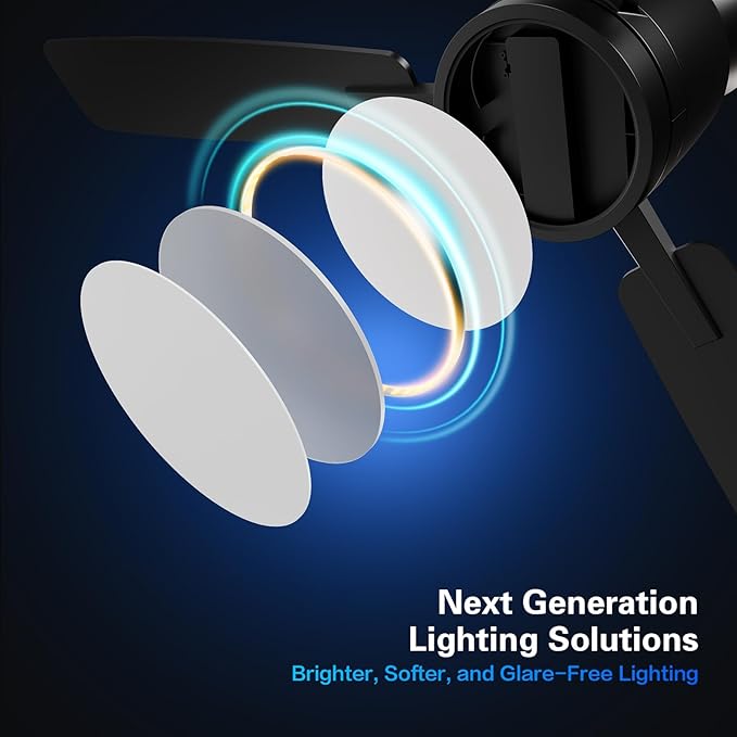 Ceiling Fans with Lights,52 Inch,Quiet Reversible Motor,Easy to Install,6 Speeds,Dimmable,Timer,Black Low Profile Ceiling Fan for Bedroom Living Room,Kitchen,Indoor/Outdoor