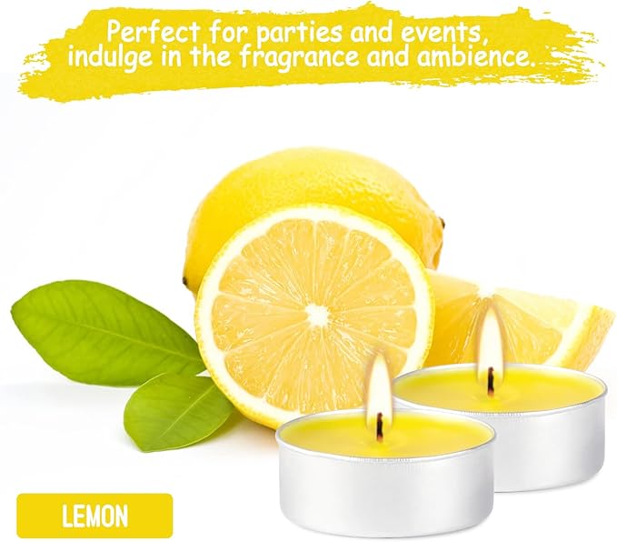 100 Pack Scented Tealight Candles 4 Hours, Lemon Aromatherapy Candles for Votive Home, Wedding Holiday and Emergency (Yellow)