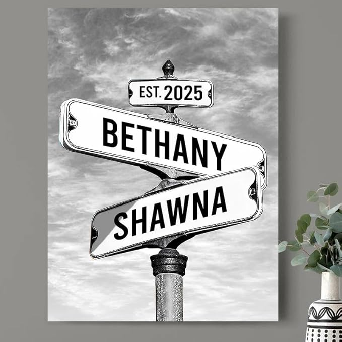 Personalized Canvas Vintage Street Sign For Couples, Crossroads Street Sign For Сouple, Custom Name And Date Poster, Christmas Gifts For Her/Him, Valentines Day Gift For Girlfriend/Boyfriend #6
