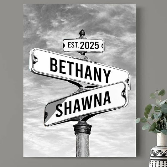 Personalized Canvas Vintage Street Sign For Couples, Crossroads Street Sign For Сouple, Custom Name And Date Poster, Christmas Gifts For Her/Him, Valentines Day Gift For Girlfriend/Boyfriend #6