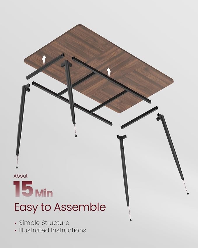 VASAGLE Dining Table for 4-6 People, Modern Farmhouse Dining Room Table, Quick Assembly, Heat-Resistant Tabletop, 55.1 x 29.5 x 29.5 Inches, for Kitchen, Natural Walnut and Ink Black UKDT100K02V2