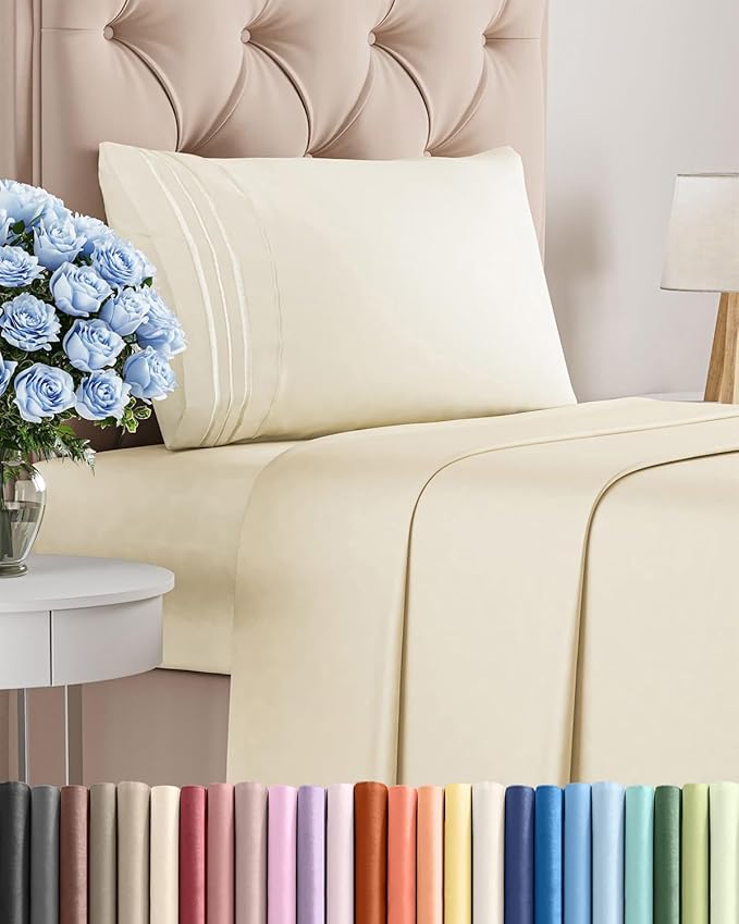 Twin Size 3 Piece Sheet Set - Comfy Breathable & Cooling Bed Sheets Set - Hotel Luxury Bedding for Women, Men, Kids, Teens, Boys & Girls - Deep Pockets, Ultra-Soft, Wrinkle Free - Oeko-Tex - Off White