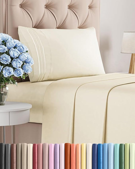 Twin Size 3 Piece Sheet Set - Comfy Breathable & Cooling Bed Sheets Set - Hotel Luxury Bedding for Women, Men, Kids, Teens, Boys & Girls - Deep Pockets, Ultra-Soft, Wrinkle Free - Oeko-Tex - Off White