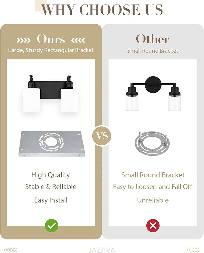 Black Vanity Light, 2-Light Bathroom Light Fixture, Modern Wall Sconce with Milk Glass, VL01BKW-2