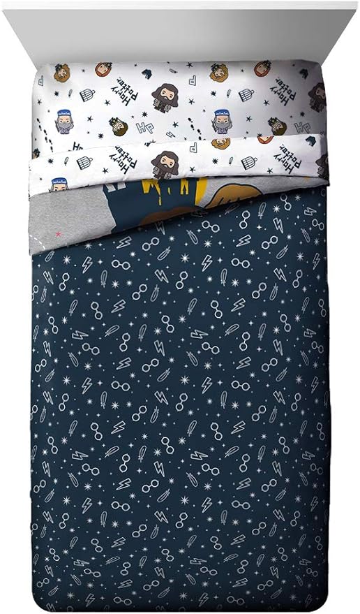 Jay Franco Harry Potter Charms 5 Piece Twin Bed Set - Bedding Features Harry, Ron, Hermoine, & Luna - (Official Harry Potter Product)