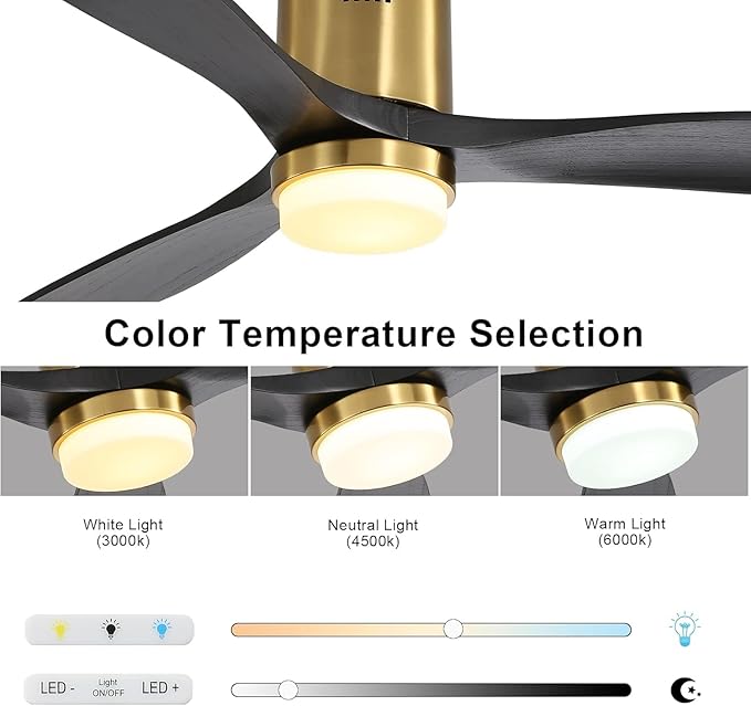 Sofucor 52 Inch Low Profile Ceiling Fan with Light, Solid Wood 3 Blades with Remote Outdoor Ceiling Fan with Light, Dimmable Light, 6-Speed, Timer, Reversible DC Motor for Living Room Bedroom