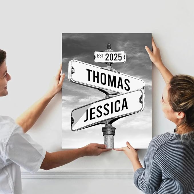 Personalized Canvas Vintage Street Sign For Couples, Crossroads Street Sign For Сouple, Custom Name And Date Poster, Christmas Gifts For Her/Him, Valentines Day Gift For Girlfriend/Boyfriend #1