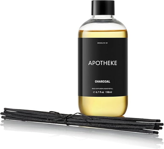 Apotheke Luxury Scented Oil Reed Diffuser Liquid Refill (Charcoal) - Premium Home Fragrance Diffuser Refill Set with Sticks