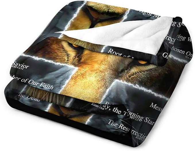 Christian Lion Scripture Jesus Throw Blanket for Women Men Kids Adults, Soft Warm Cozy Fleece Blanket for Couch Sofa Bed, 40"x50"