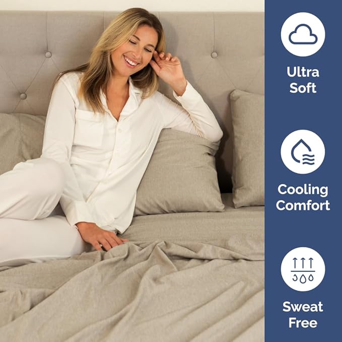 Split Head King Sheet Set – 4 Piece Flex Split Top King Sheets for Adjustable Beds - Fits 14” to 16" Mattress w/ Deep Pockets - Breathable & Cooling - Luxury Bedding and Wrinkle Free - Heathered Beige