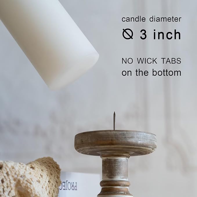 MOZEAL 3" x 6" Hand-Poured Unscented White Pillar Candles,Dripless Candles Set of 3,Long Lasting Burning,Approx 100 Hours Burn Time for Wedding,Dinner,Christmas and Home Decor