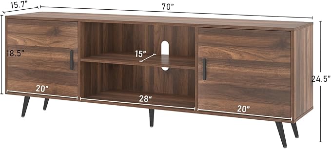 AUXSOUL 70 Inch Mid Century Modern TV Stand for 75 Inch TV, Wood TV Stand with Storage, Entertainment Center for Living Room Bedroom, TV Media Console, Walnut