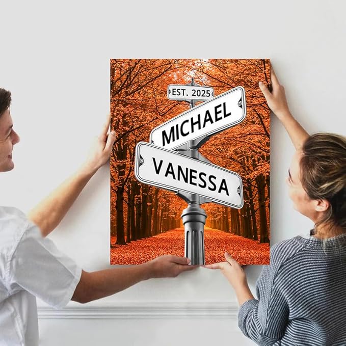 Personalized Canvas Vintage Street Sign For Couples, Crossroads Street Sign For Сouple, Custom Name And Date Poster, Christmas Gifts For Her/Him, Valentines Day Gift For Girlfriend/Boyfriend #17