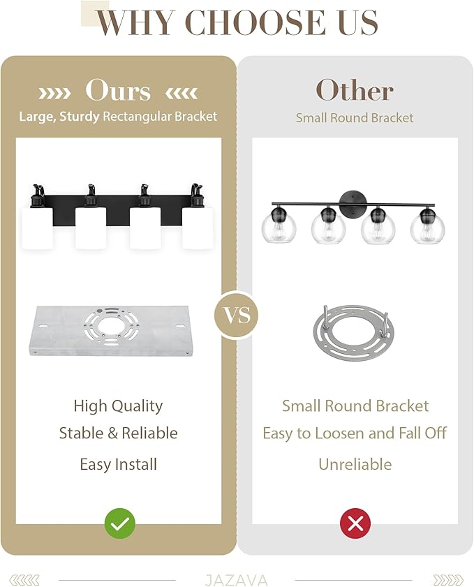 Black Vanity Light, 4-Light Bathroom Light Fixture, Modern Wall Sconce with Milk Glass, VL01BKW-4