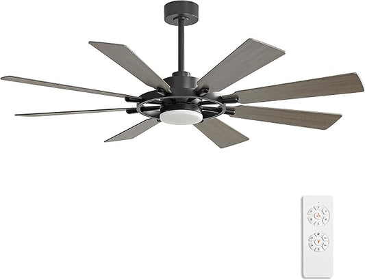 ELEHINSER 72 Inch Ceiling Fan with Lights and 3 Downrods, 8 Plywood Blades, 6-Speed Noiseless Reversible DC Motor, 3CCT, Windmill Ceiling fan for Kitchen Bedroom Living Room, Black and Grey
