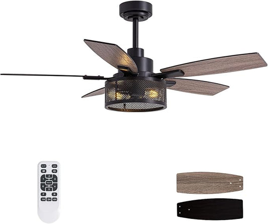 Ceiling Fans with Lights and Remote Control, Ceiling Fan for Bedroom Living Room (Black-1)