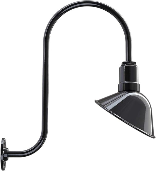 Steel Lighting Co. Venice Store Sign Light | for Outdoor Restaurant Accent Wall | 9 inch Dome | Upslope Gooseneck | Made in America | Black Exterior/White Interior