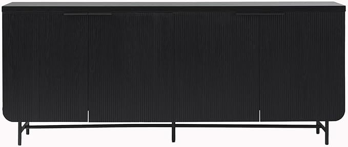 Walker Edison Reema Fluted 4-Door Kitchen Sideboard Buffet Console, 69 Inch, Black