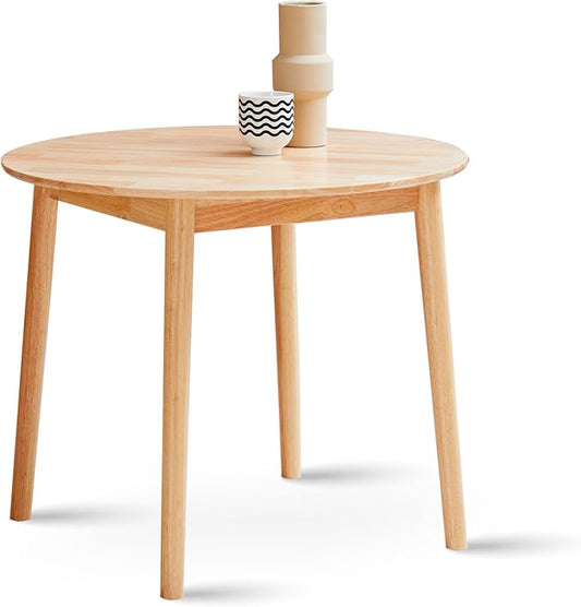 Livinia Aslan 35.4" Round Wooden Dining Table/Mid Century Modern Malaysian Oak Kitchen Table (Natural-Oak)