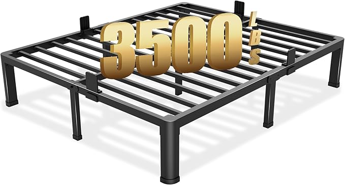 12 inch Queen Bed Frame with Round Corner Legs Mattress Slide Stopper,3500 lbs Heavy Duty Metal Platform,Steel Slats Support,No Box Spring Needed,Easy Assembly,Noise Free