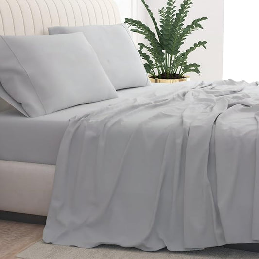 Split King Size Sheet Set 1000 Thread Count 100% Cotton Bedding Set-5 Piece 15" Deep Pocket Luxurious Sateen Weave Sheets & Pillowcases Hotel Quality Bed Sheet for Split King Bed (Light Grey)