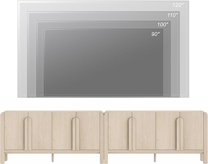 WAMPAT 126" W Large Buffet Sideboard Cabinet with Storages, Modern Buffet Table Coffee Bar Wine Bar Storage Curved Cabinet with 8 Doors for Dining Room, Living Room, Kitchen, Light Oak