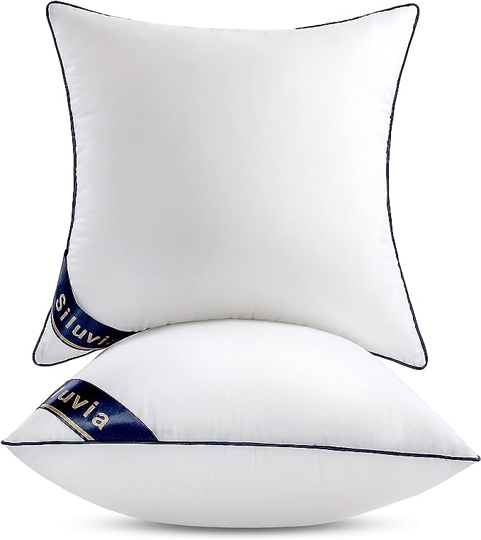 Siluvia 22"x22" Pillow Insert Set of 2 Square Throw 22 Pillows with 100% Cotton Cover for Sofa, Couch, and Bed - White