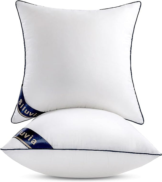 Siluvia 22"x22" Pillow Insert Set of 2 Square Throw 22 Pillows with 100% Cotton Cover for Sofa, Couch, and Bed - White