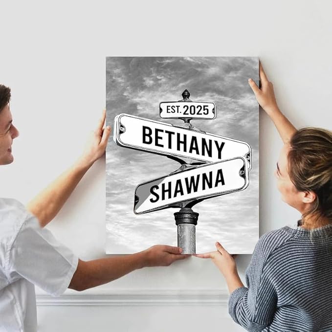 Personalized Canvas Vintage Street Sign For Couples, Crossroads Street Sign For Сouple, Custom Name And Date Poster, Christmas Gifts For Her/Him, Valentines Day Gift For Girlfriend/Boyfriend #6
