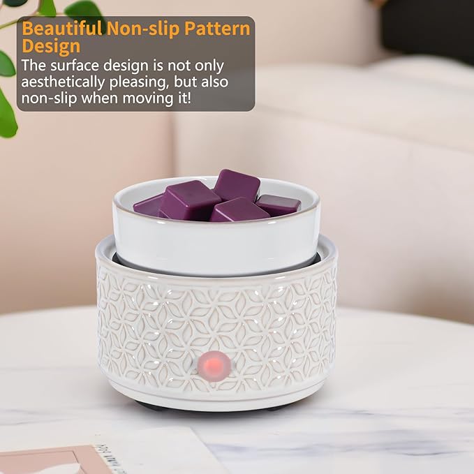 Electric Wax Melt Warmer 4-in-1 Candle Warmer for Scented Wax Melter Cute Ceramic Fragrance Wax Burner for Home Office Bedroom Deco Gift for Women White.
