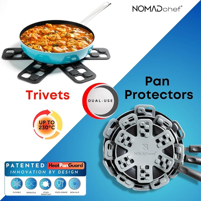 Dual-Use Silicone Pan Protectors for Stacking & Trivets for Hot Dishes | Silicone Trivet Mat | Perfect Pot and Pan Protectors for Stacking | Cookware Protectors for Stacking (6PCS-BLK/Gry)