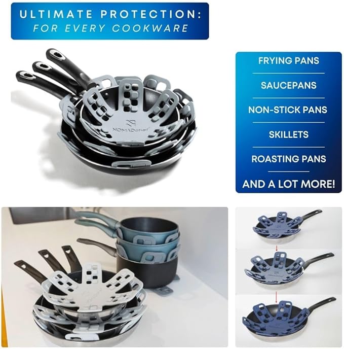 Dual-Use Silicone Pan Protectors for Stacking & Trivets for Hot Dishes | Silicone Trivet Mat | Perfect for Pot and Pan Protectors For Stacking | Cookware Protectors For Stacking (M-BLK/GREY)