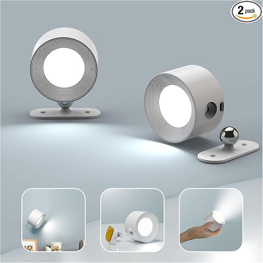 Koopala 2PACK LED Wall Lamps with Rechargeable Battery Operated, Wall Mounted Lights with 3 Brightness 3 Color Temp Removable Charging 360°Rotate Magnetic, Cordless Wall Sconces for Reading Bedside