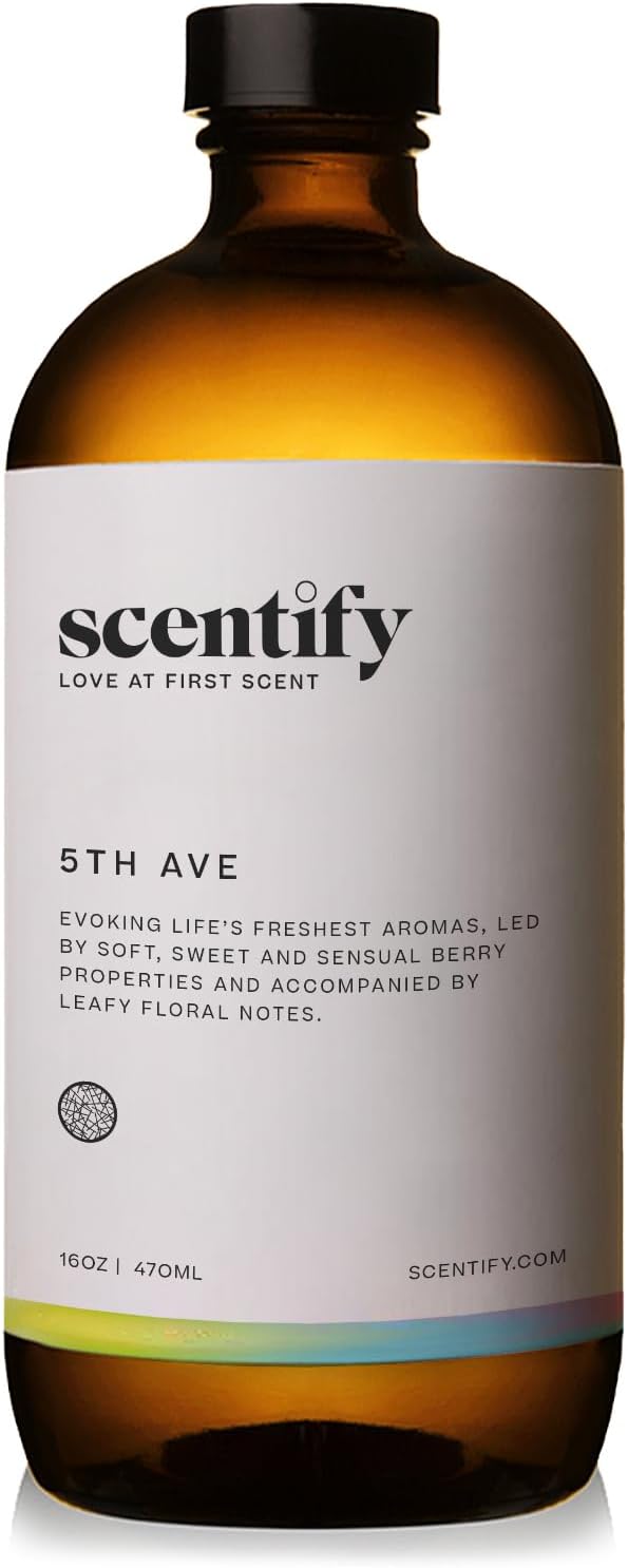 Scentify 5th Ave Aroma Oil Refill Scent for Oil Diffusers - Bergamot, Floral, Gardenia Scents - Luxurious Relaxing Aromatherapy Diffuser Fragrance 470ml, 16 oz