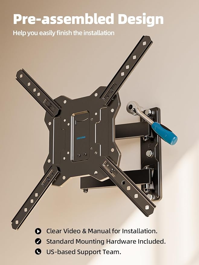 USX STAR UL Listed Full Motion TV Wall Mount for 26-60 Inch TV Mounts Up to 77 lbs, Max VESA 400x400mm, Wall Mount TV Bracket with Swivel, Tilting, Leveling Adjust & Extendable Arm