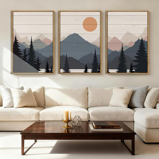 Anyzal Large Mountain Wall Art Decor Framed Boho Mountain Artwork Prints for Bedroom Living Room Office 16x24 Inch Set of 3