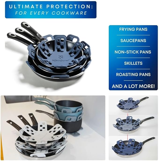 Dual-Use Silicone Pan Protectors for Stacking & Trivets for Hot Dishes | Silicone Trivet Mat | Perfect Pot and Pan Protectors for Stacking | Cookware Protectors for Stacking (6PCS-BLU/BLU)