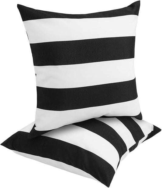 Waterproof Outdoor Throw Pillow Covers Set of 2,Home Decor for Garden Patio Furniture,Couch,Sofa 18 x18 Inch Decorative Pillows Cover Only,NO Insert(Black White)
