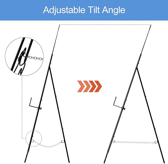 1 PC Easel Stand for Sign, Metal Poster Easel Holder, Adjustable Wedding Sign Stand with Chain Support for Display, Party Painting, Black.