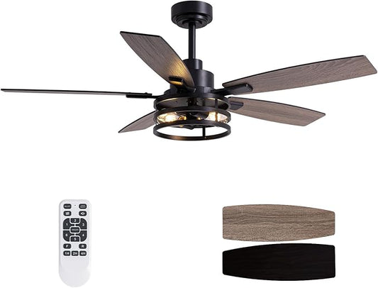 Ceiling Fans with Lights and Remote Control, Ceiling Fan for Bedroom Living Room (52 Inch Black-2)