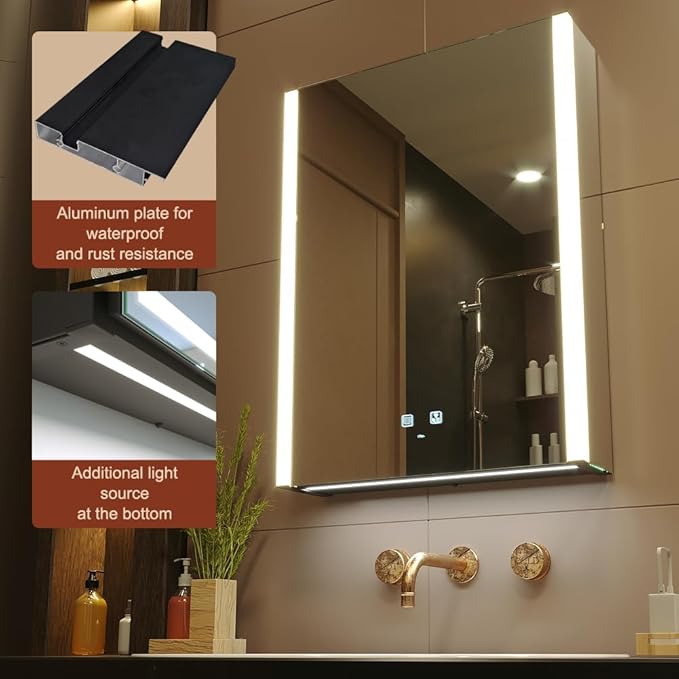 KWW LED Lighted Bathroom Medicine Cabinet with Sockets & USBs, Defogger, Dimmable, 3 Color Light Makeup Mirror, Easy to Install, Wall Mounted Cabinet (Left Hinge, 21 * 28)