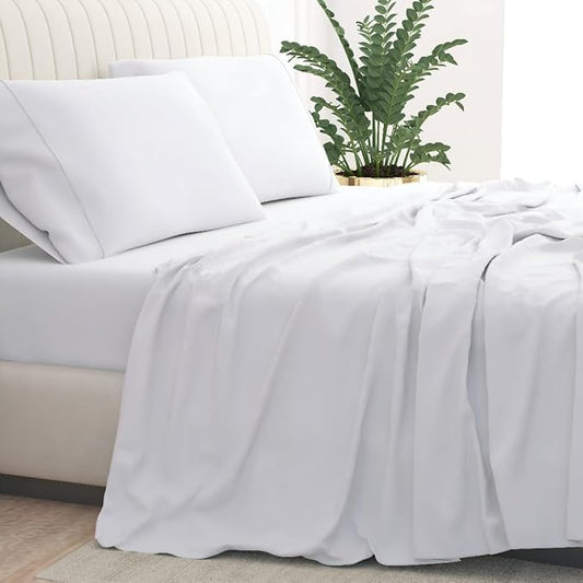 Split King Size Sheets Set 1000 Thread Count 100% Cotton Bedding Set - 5 Piece 15" Deep Pocket Luxurious Sateen Weave Sheets & Pillowcases, Hotel Quality Bed Sheet for Split King Bed (White)