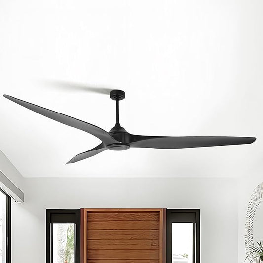 100 Inch Ceiling Fans without Lights, Industrial Black Ceiling Fan with Remote Control for Living Room Shop Garage Bedroom Indoor Outdoor, 6-Speed Reversible DC Motor, Ventilador De Techo