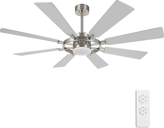 ELEHINSER 80 Inch Ceiling Fan with Lights and 3 Downrods, 8 Plywood Blades, 6-Speed Noiseless Reversible DC Motor, 3CCT, Windmill Ceiling fan for Kitchen Bedroom Living Room, Nickel and Silver
