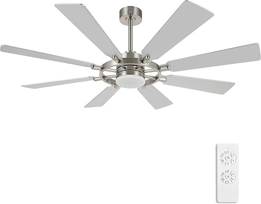 ELEHINSER 80 Inch Ceiling Fan with Lights and 3 Downrods, 8 Plywood Blades, 6-Speed Noiseless Reversible DC Motor, 3CCT, Windmill Ceiling fan for Kitchen Bedroom Living Room, Nickel and Silver