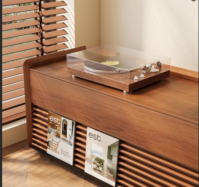 POVISON Fully-Assembled Mid Century Modern TV Stand, 78.74" Wood Media Console with Adjustable LED Light, Entertainment Center with Storage for Living Room