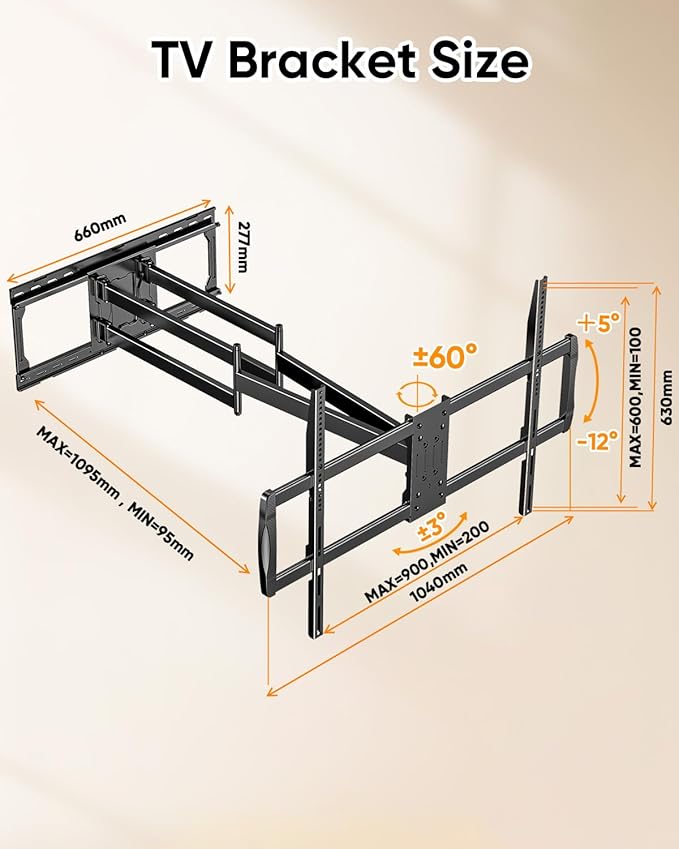Extra Long Arm Sliding TV Wall Mount with 43inch Extension, Heavy Duty Full Motion TV Mount for Extra Large 85, 90, 98, 100, 120" Screens up to 299 lbs, Max VESA 900x600mm, 16-24" Stud Wall